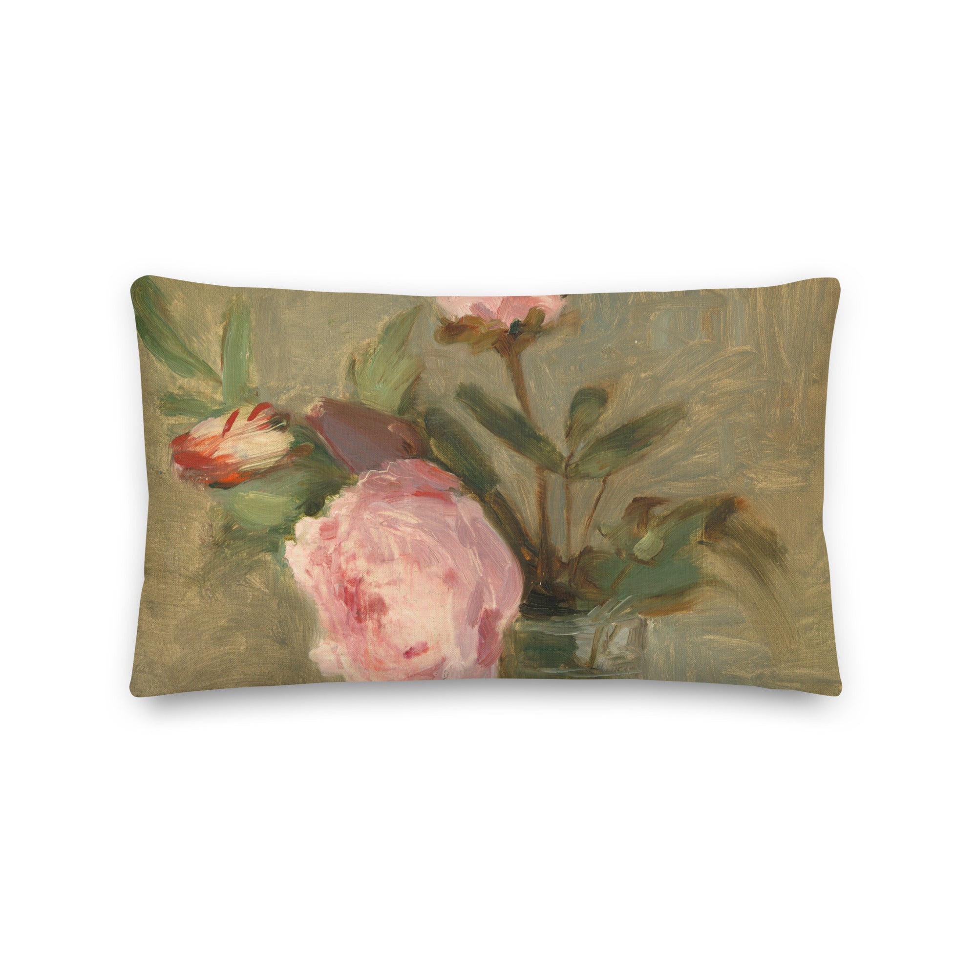 Peonies Linen Throw Pillow by Berthe Morisot - Premium Quality Decorative Cushion for Elegant Home Decor - Rosetta Creative Boutique